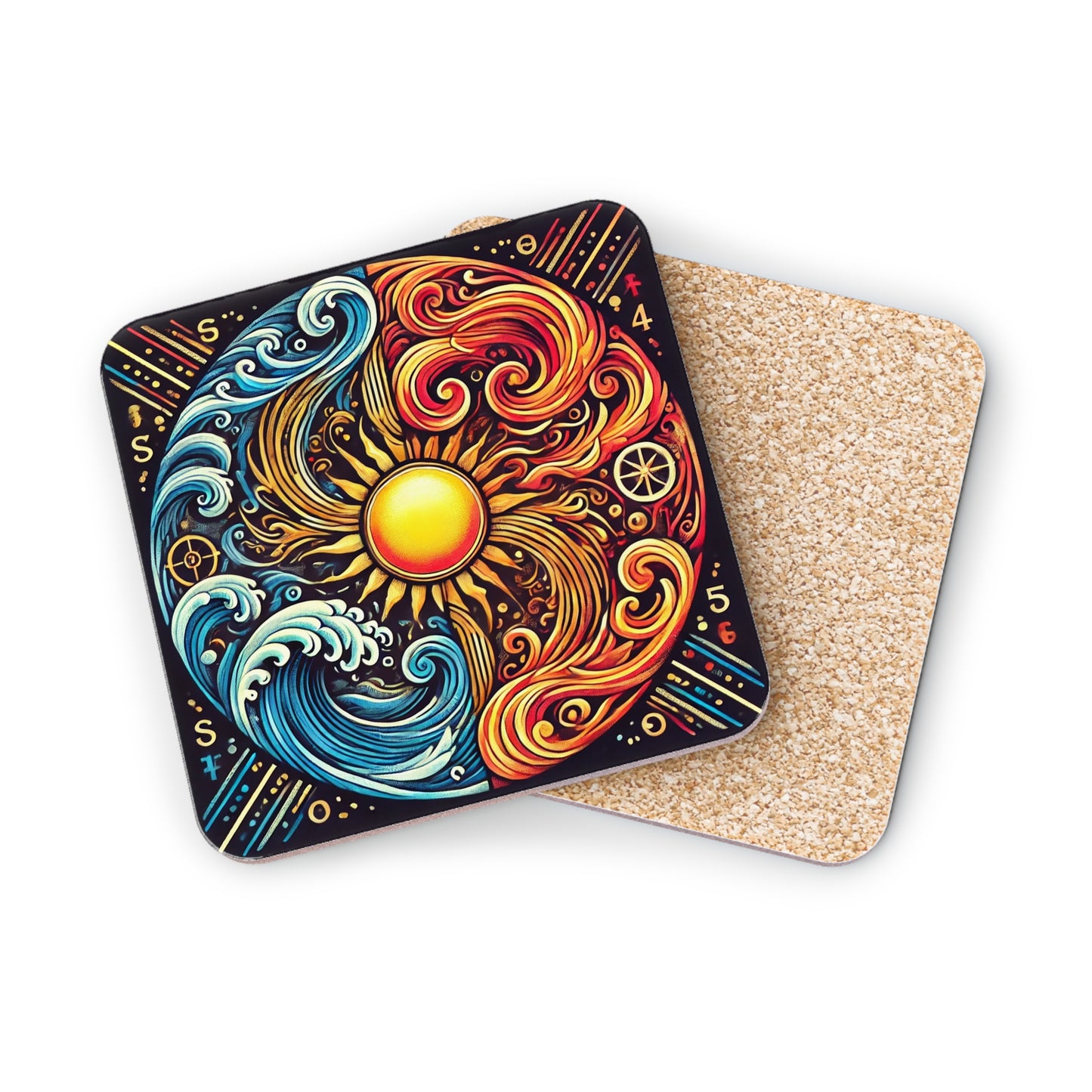 Fire & Water Wave Cork Drink Coasters
