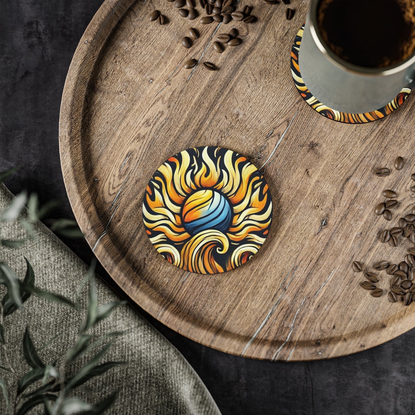 Sunburst Wave Cork Drink Coasters