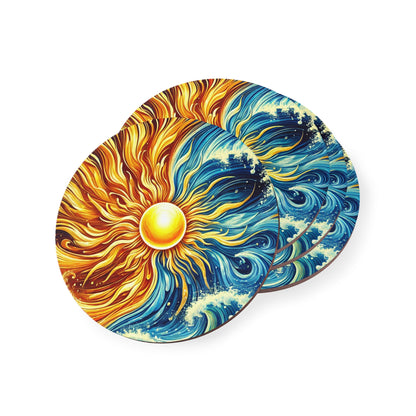 Sun Meets Ocean Cork Drink Coasters
