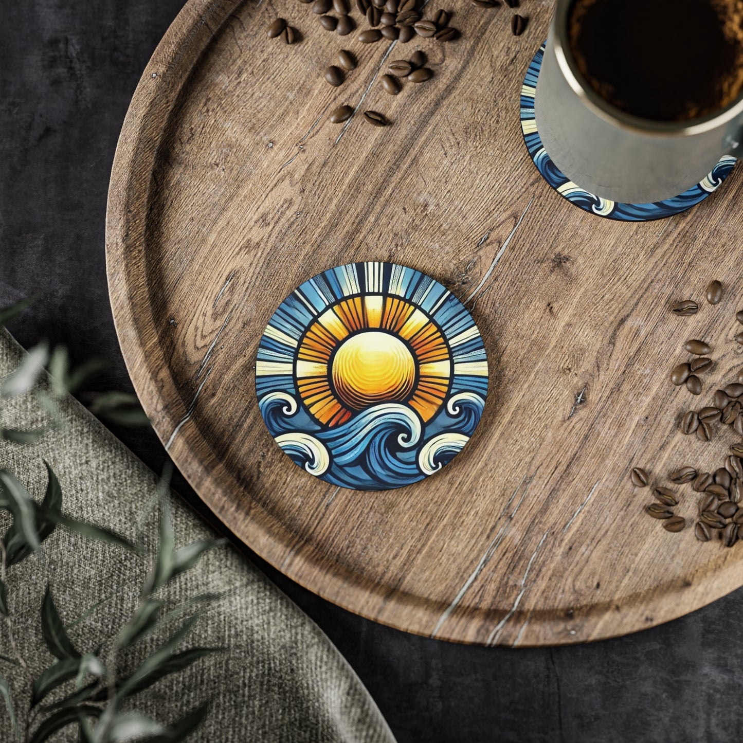 Ocean Sunrise Cork Drink Coasters