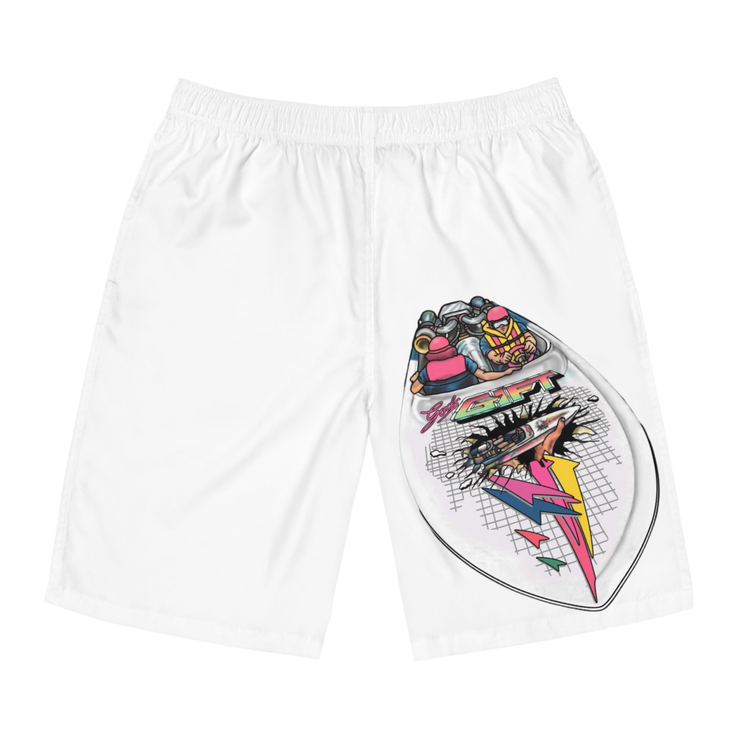 Men's Board Shorts — Retro 'Gods Gift' Lightning Graphic