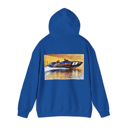 The Australian Water Ski Racing Tribute Range hoodie featuring Sapphire. Bad Lad Oz twin turbo waterski race boat sweatshirt