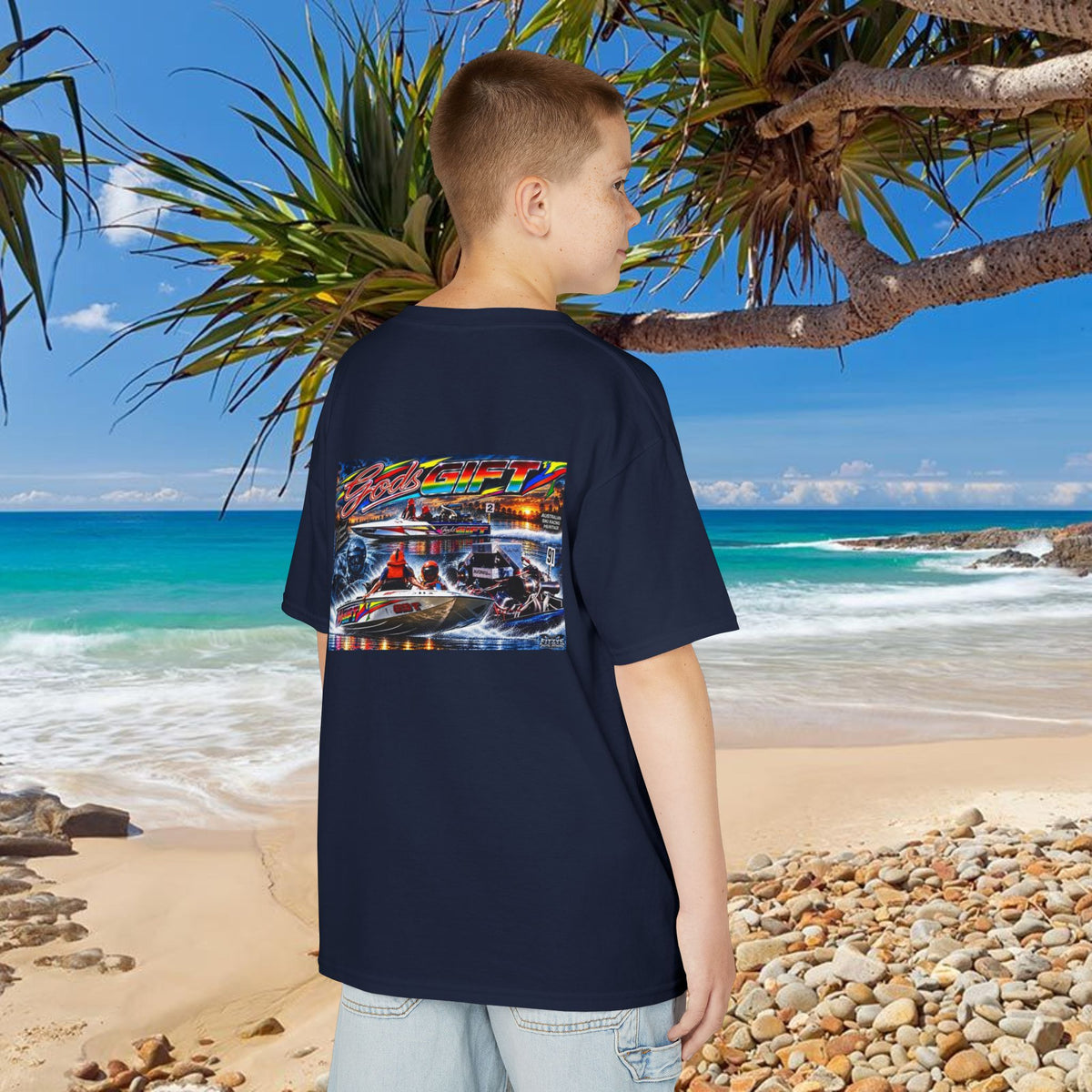 Unisex Gods Gift Kids Tribute Tshirt Reverse Print - design is colourful and bright with some old school cool from Bad Lad Oz  A great unisex idea