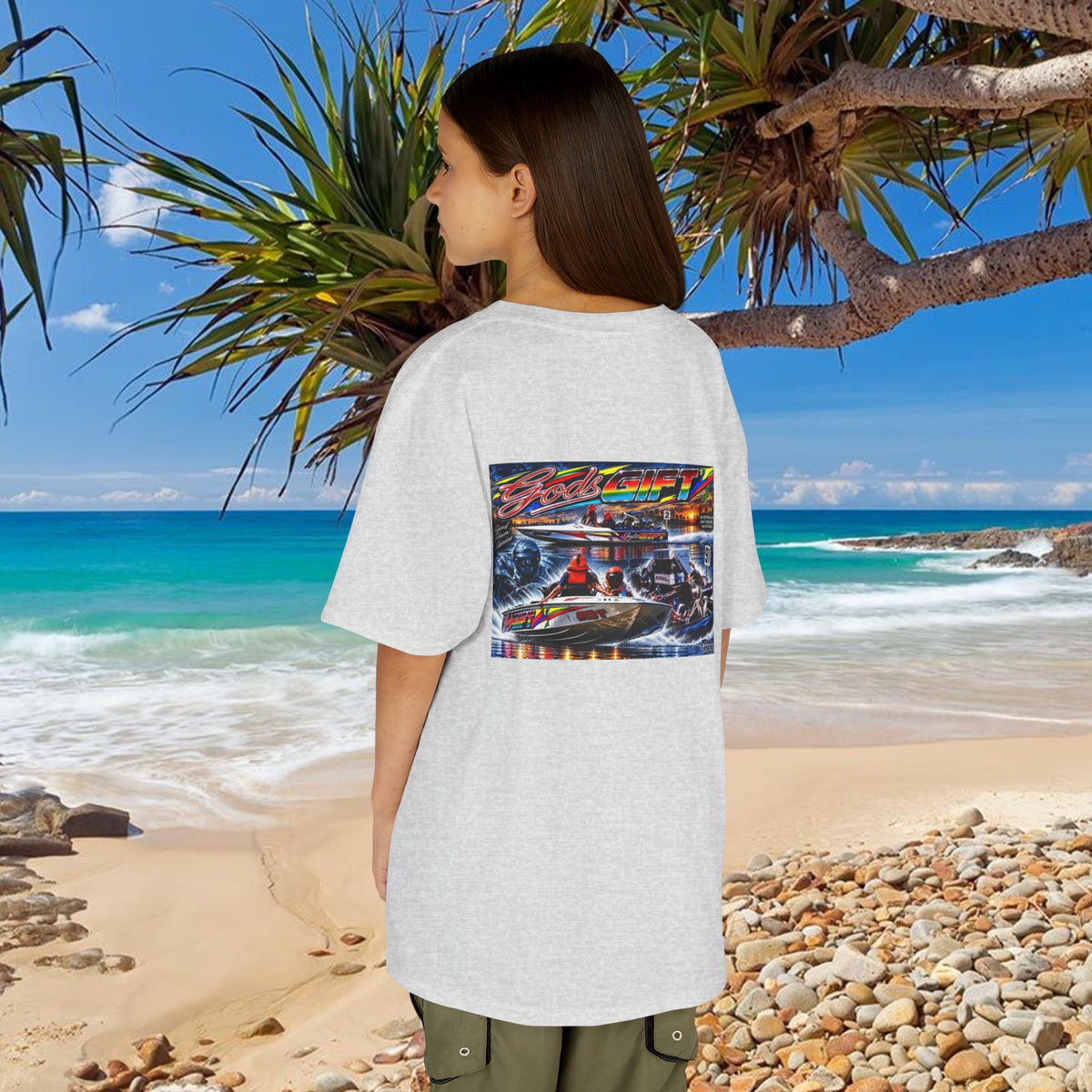 Unisex Gods Gift Kids Tribute Tshirt Reverse Print - design is colourful and bright with some old school cool from Bad Lad Oz  A great unisex idea