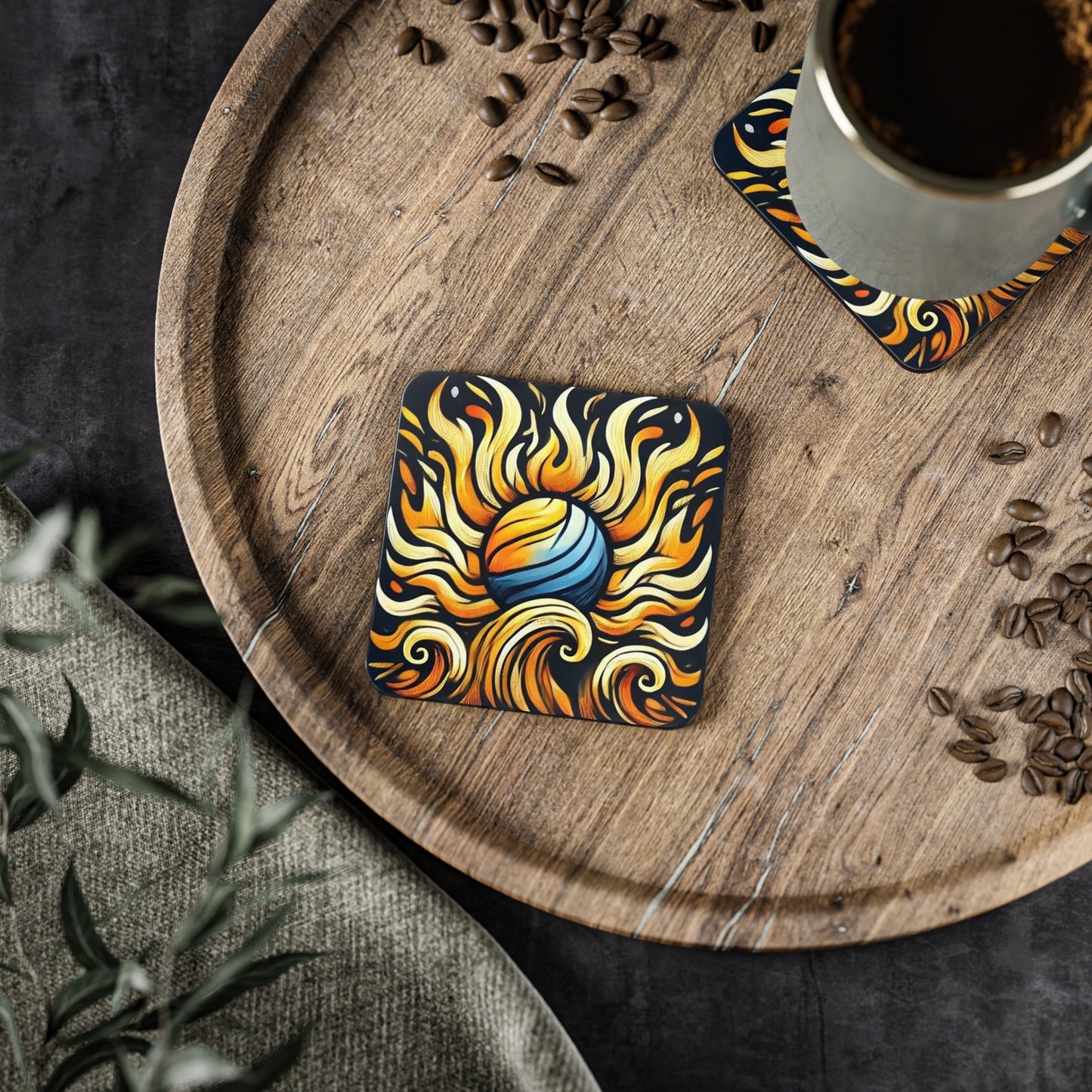 Sunburst Wave Cork Drink Coasters
