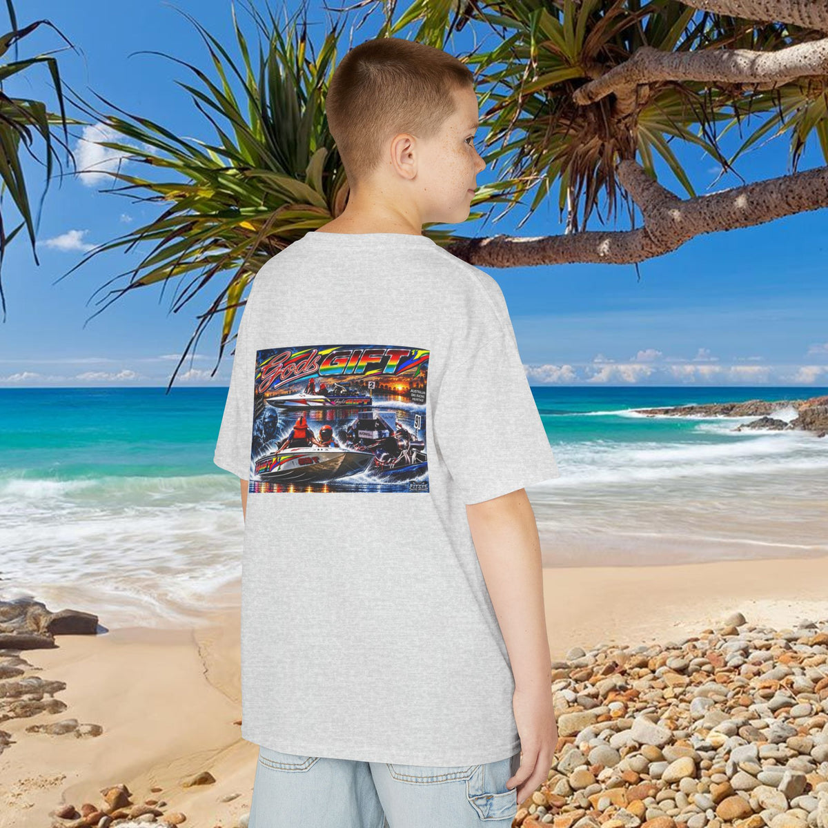 Unisex Gods Gift Kids Tribute Tshirt Reverse Print - design is colourful and bright with some old school cool from Bad Lad Oz  A great unisex idea