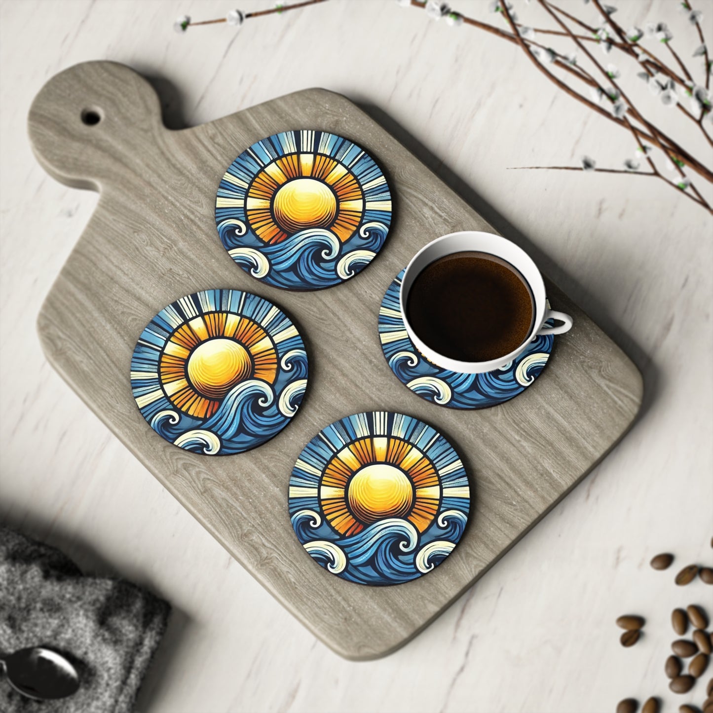 Ocean Sunrise Cork Drink Coasters