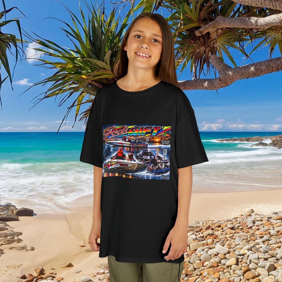 Gods Gift Kids Tribute Tshirt design is colourful and bright with some old school cool from Bad Lad Oz  A great unisex idea