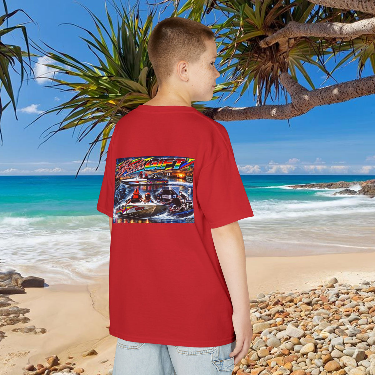 Unisex Gods Gift Kids Tribute Tshirt Reverse Print - design is colourful and bright with some old school cool from Bad Lad Oz  A great unisex idea