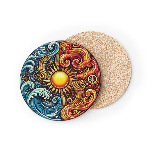 Sun, Fire & Water Wave Cork Drink Coasters
