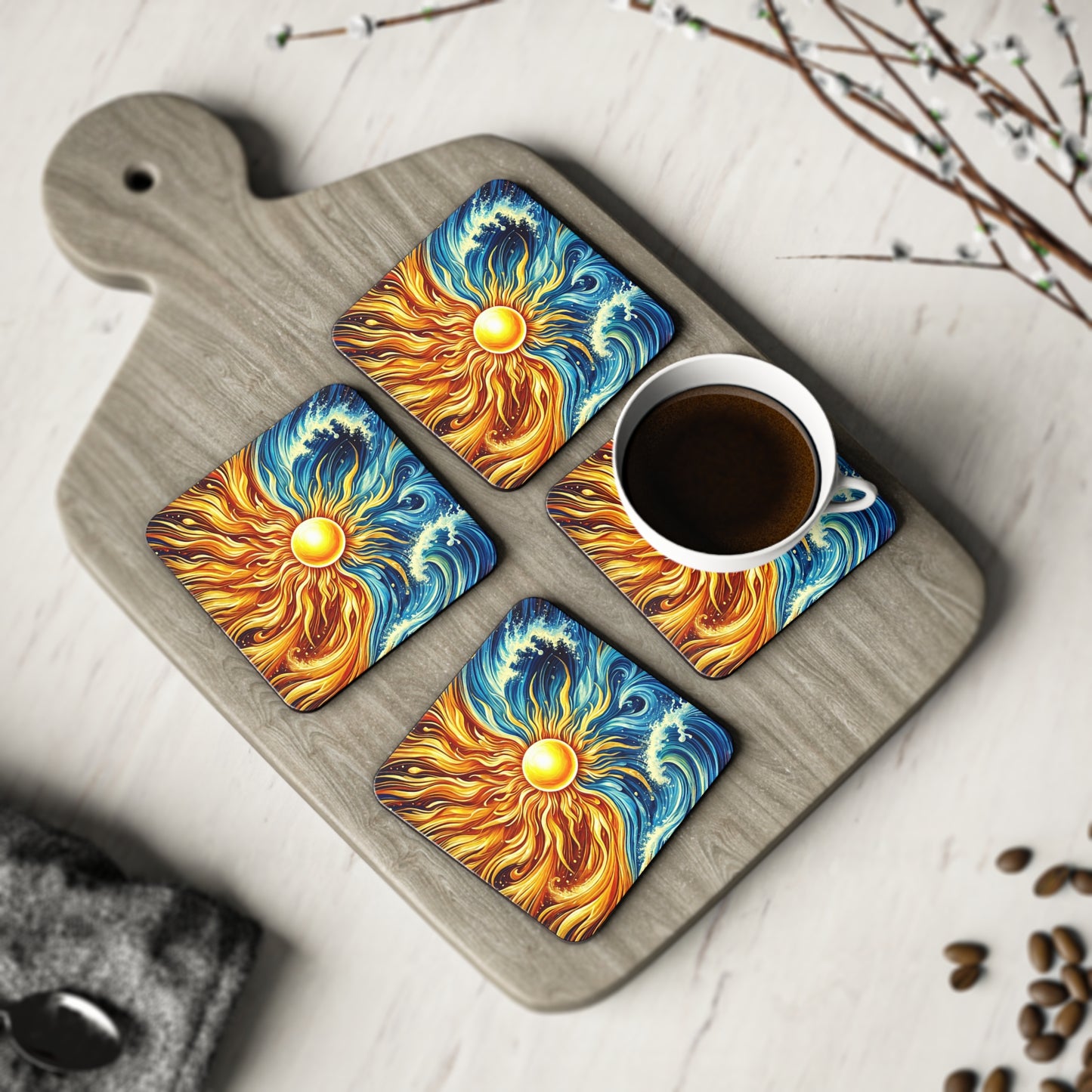 Sun Meets Ocean Cork Drink Coasters