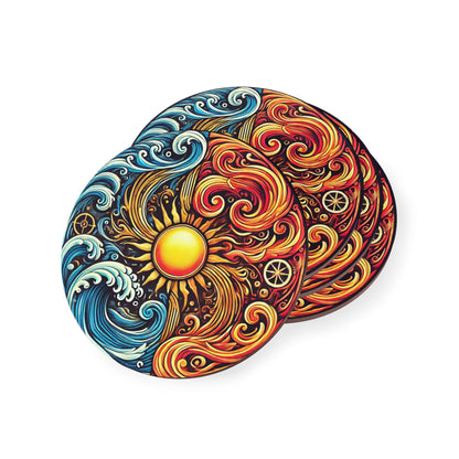 Fire & Water Wave Cork Drink Coasters