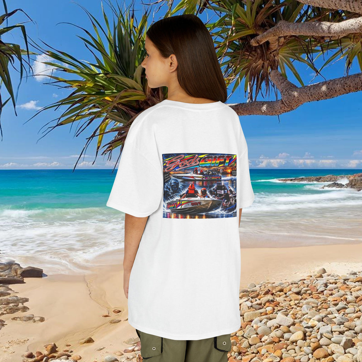 Unisex Gods Gift Kids Tribute Tshirt Reverse Print - design is colourful and bright with some old school cool from Bad Lad Oz  A great unisex idea