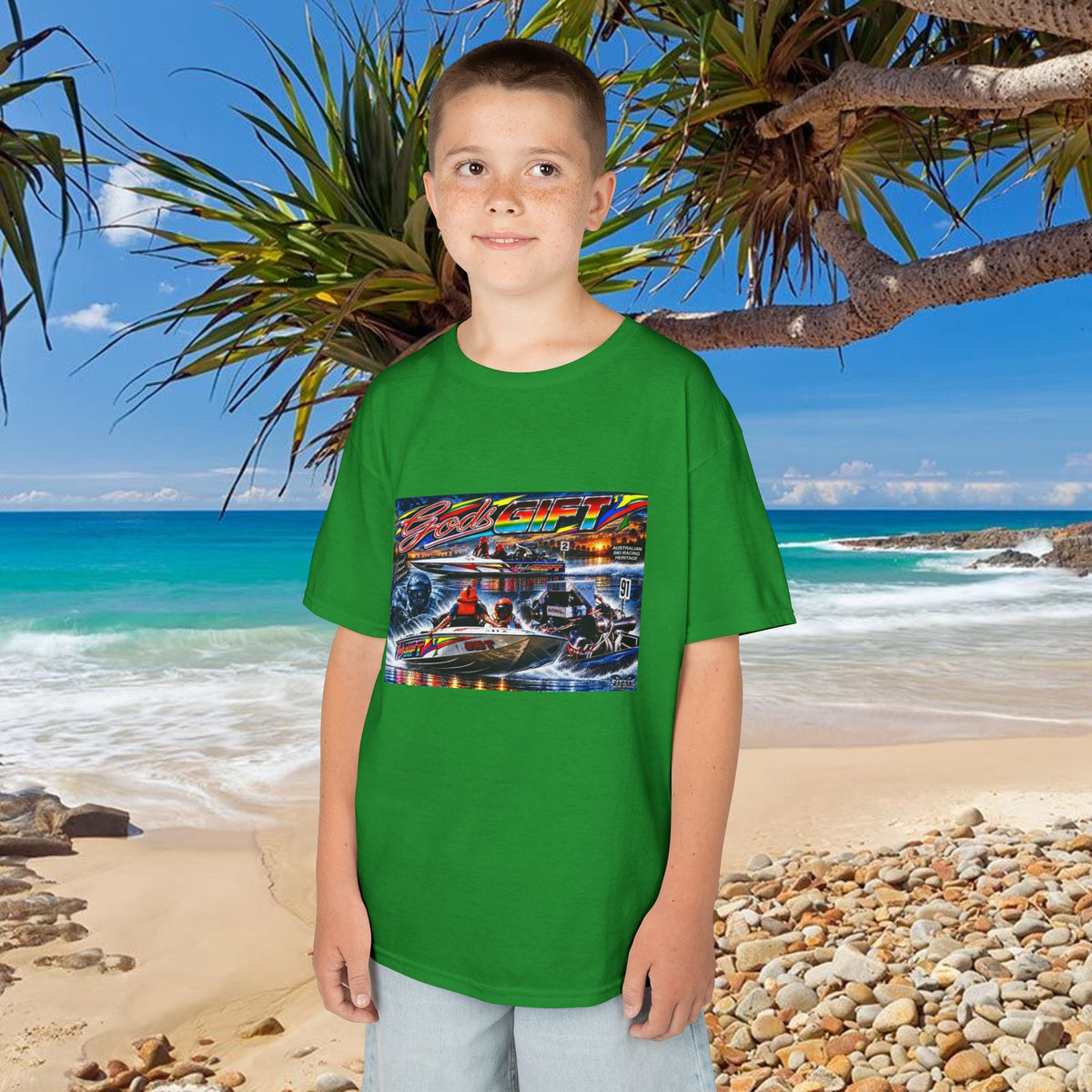 Gods Gift Kids Tribute Tshirt design is colourful and bright with some old school cool from Bad Lad Oz  A great unisex idea