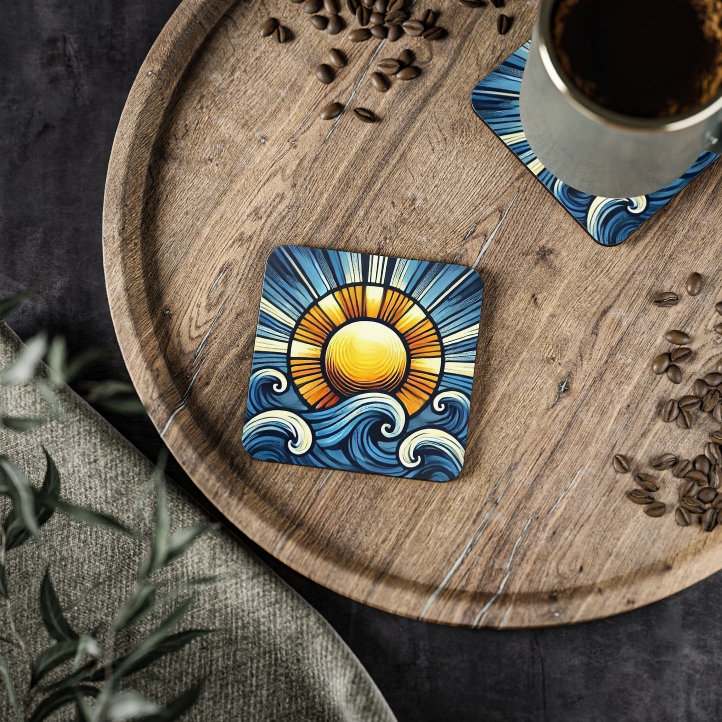 Ocean Sunrise Cork Drink Coasters