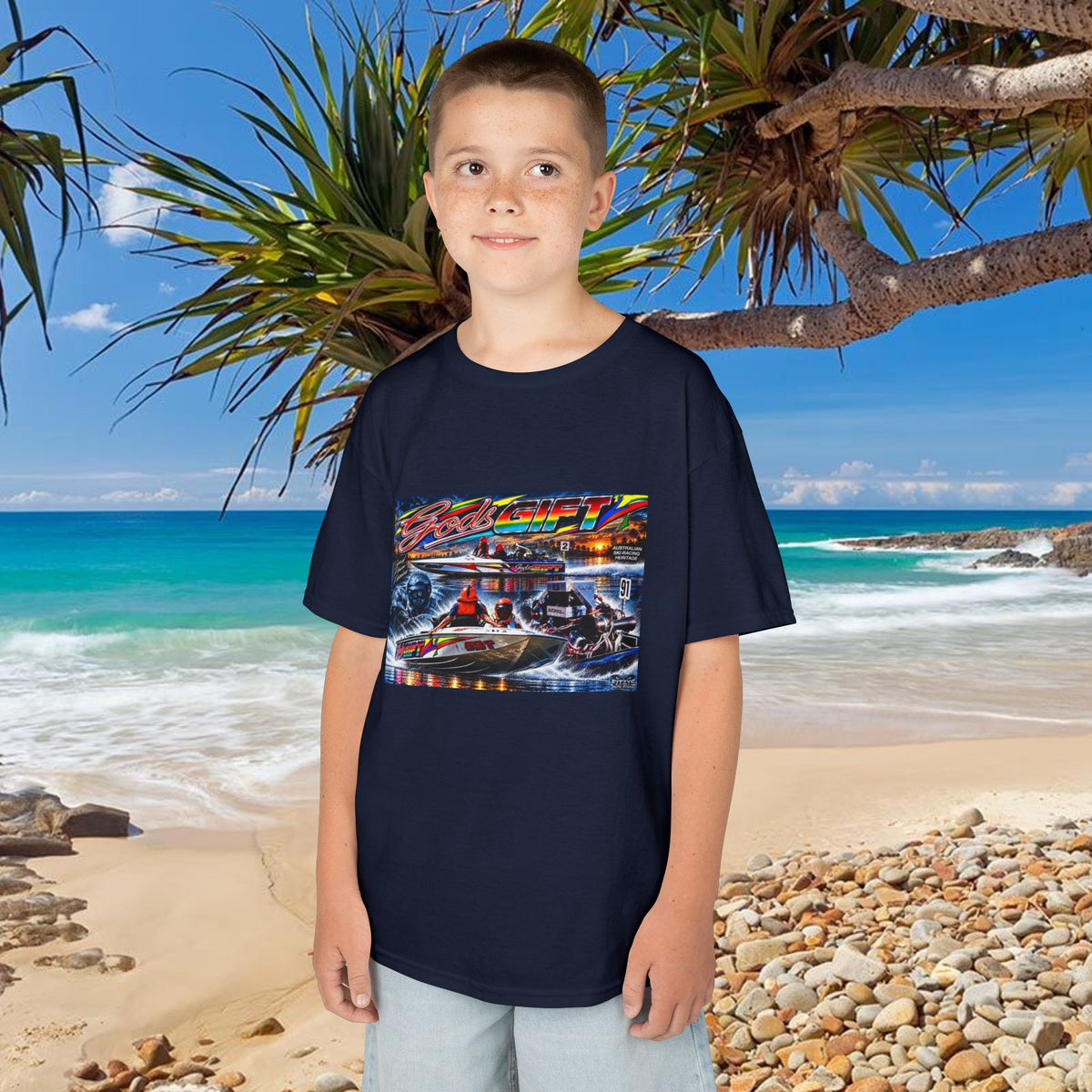 Gods Gift Kids Tribute Tshirt design is colourful and bright with some old school cool from Bad Lad Oz  A great unisex idea