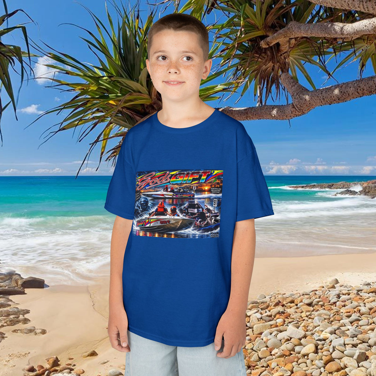 Gods Gift Kids Tribute Tshirt design is colourful and bright with some old school cool from Bad Lad Oz  A great unisex idea