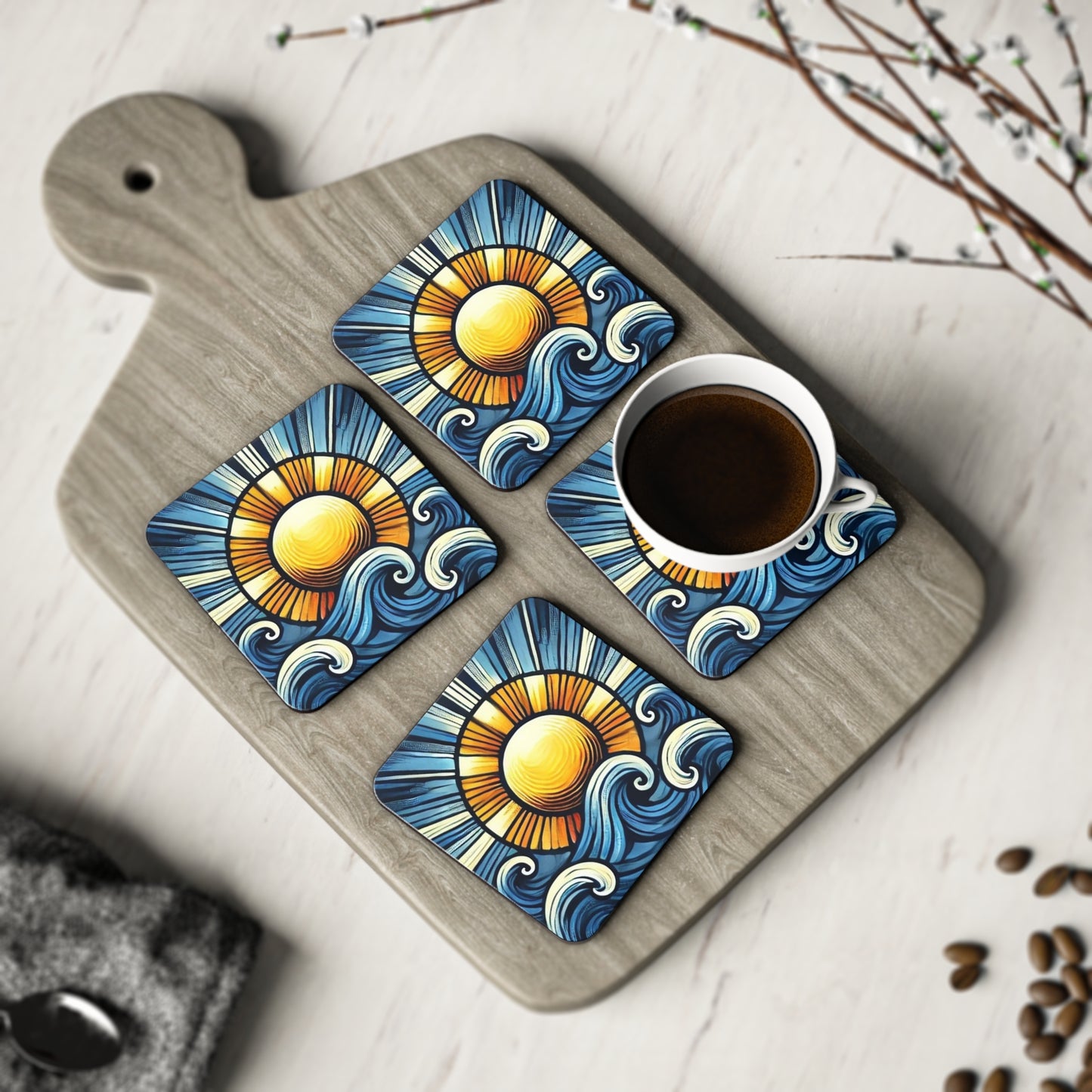 Ocean Sunrise Cork Drink Coasters