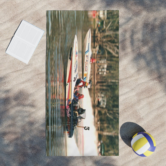 Water Ski Racing Beach Towel - “Mr Walker v Gods Gift" Australian Water Ski Racing