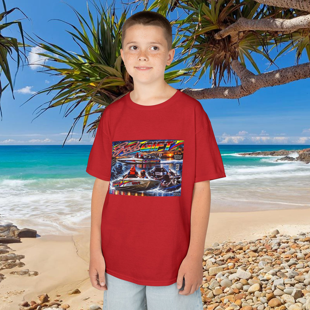 Gods Gift Kids Tribute Tshirt design is colourful and bright with some old school cool from Bad Lad Oz  A great unisex idea