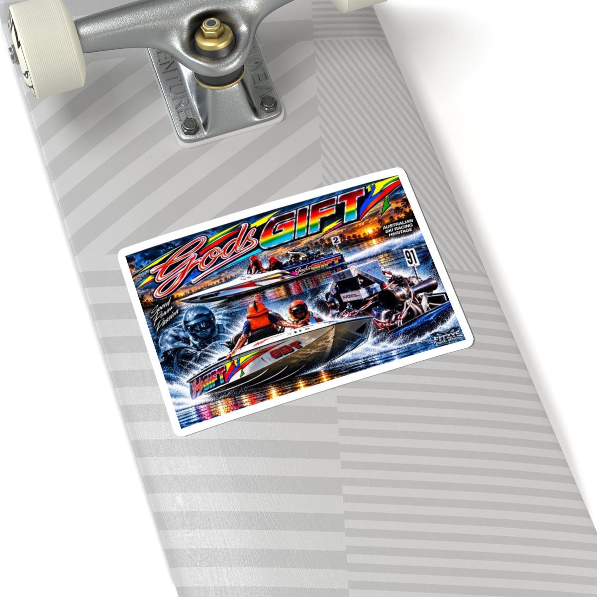 Gods Gift Tribute Stickers in a range of sizes The hottest designs of the iconic game changing boat Great for Gifts or for you