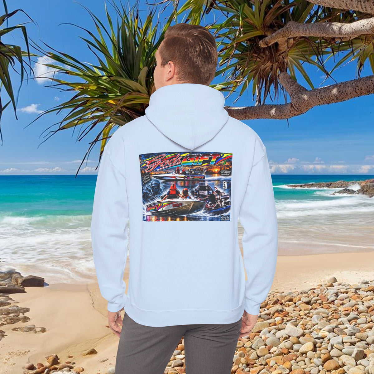 Gods Gift Tribute Hoodie Unisex Heavy Blend™ Hooded Sweatshirt Old School cool from Bad Lad Oz of the boat that changed the game Great Gift