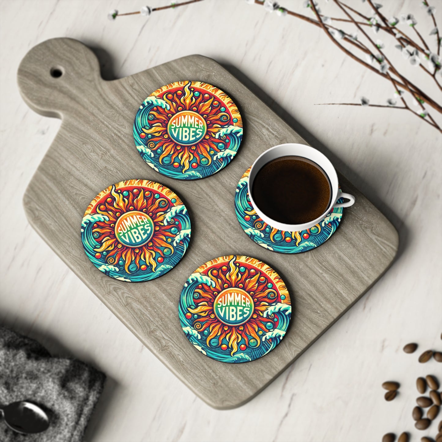 Summer Vibes Cork Drink Coasters