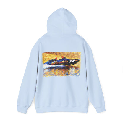 The Australian Water Ski Racing Tribute Range hoodie featuring Sapphire. Bad Lad Oz twin turbo waterski race boat sweatshirt