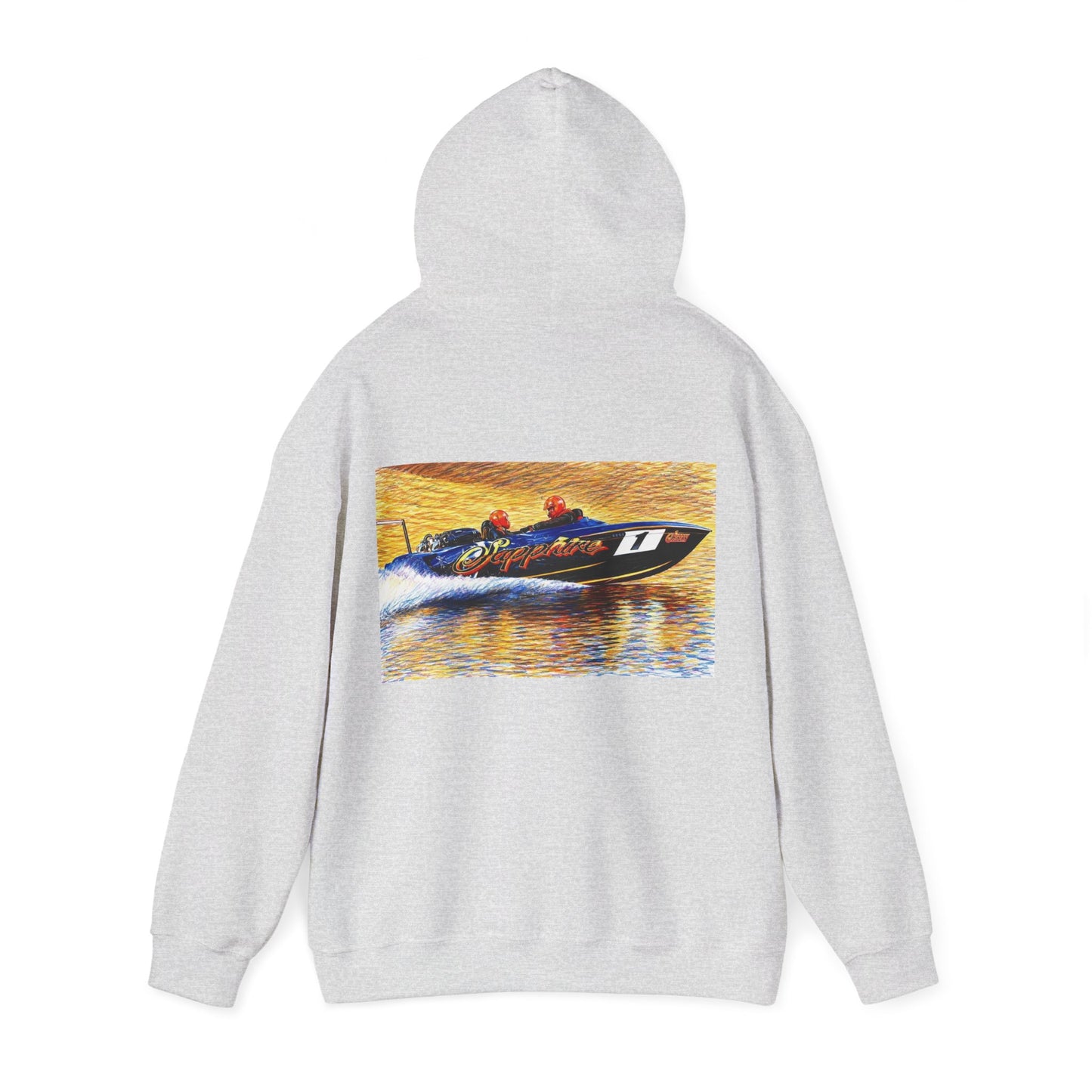 The Australian Water Ski Racing Tribute Range hoodie featuring Sapphire. Bad Lad Oz twin turbo waterski race boat sweatshirt