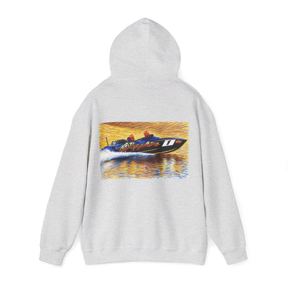 The Australian Water Ski Racing Tribute Range hoodie featuring Sapphire. Bad Lad Oz twin turbo waterski race boat sweatshirt