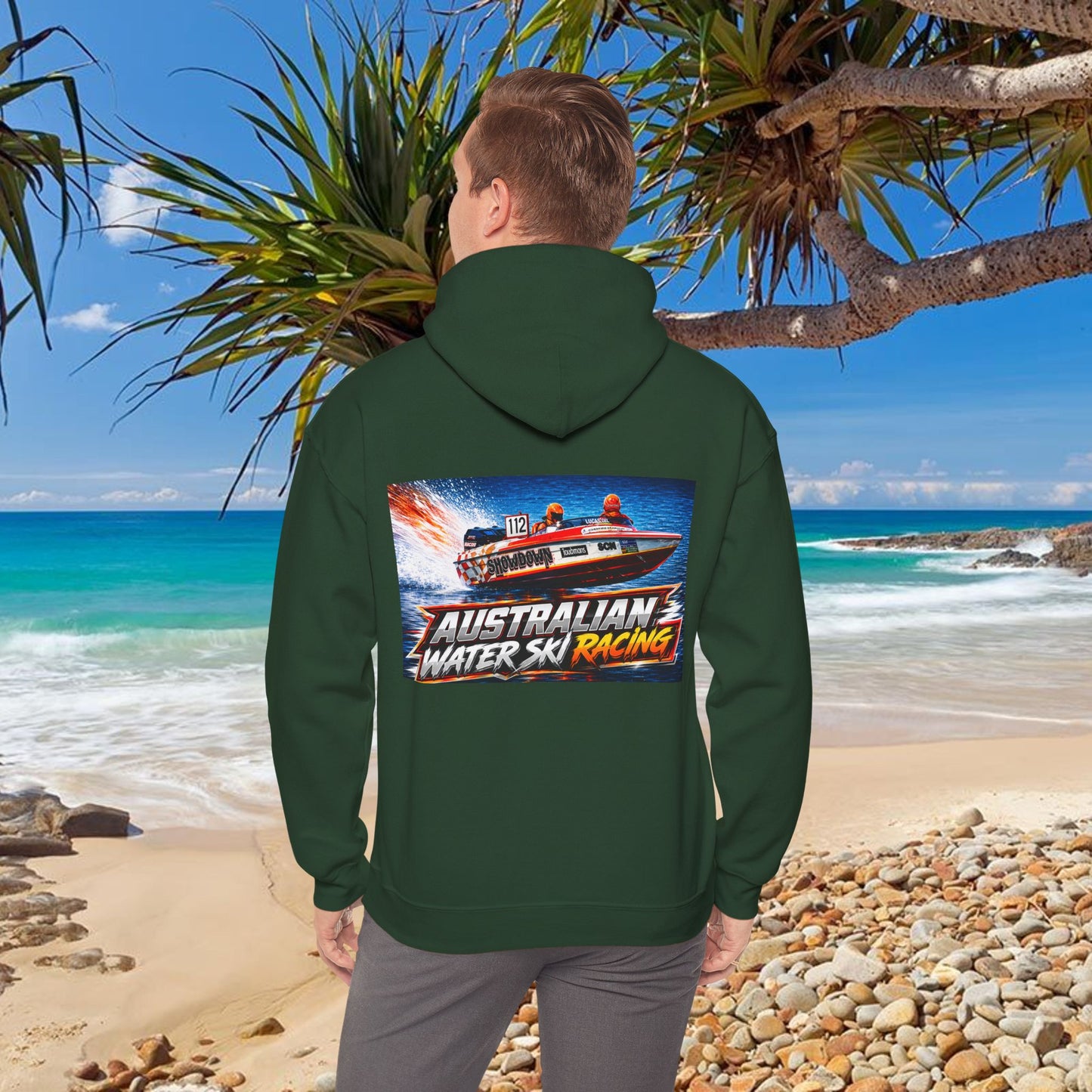 Australian Water Ski Racing Old School legend SHOWDOWN, is featured on this Bad Lad Tribute hoodie sweatshirt