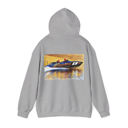The Australian Water Ski Racing Tribute Range hoodie featuring Sapphire. Bad Lad Oz twin turbo waterski race boat sweatshirt