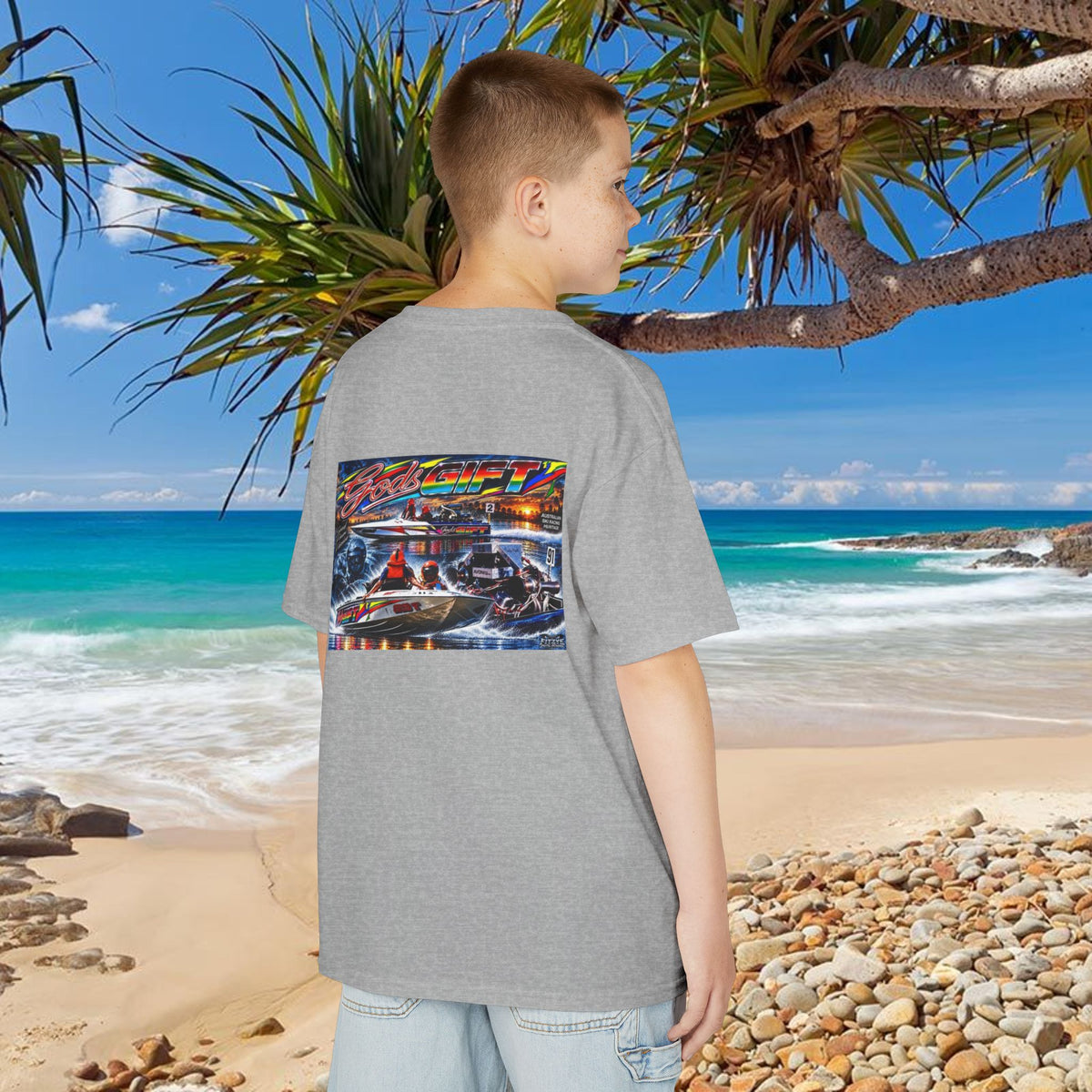 Unisex Gods Gift Kids Tribute Tshirt Reverse Print - design is colourful and bright with some old school cool from Bad Lad Oz  A great unisex idea