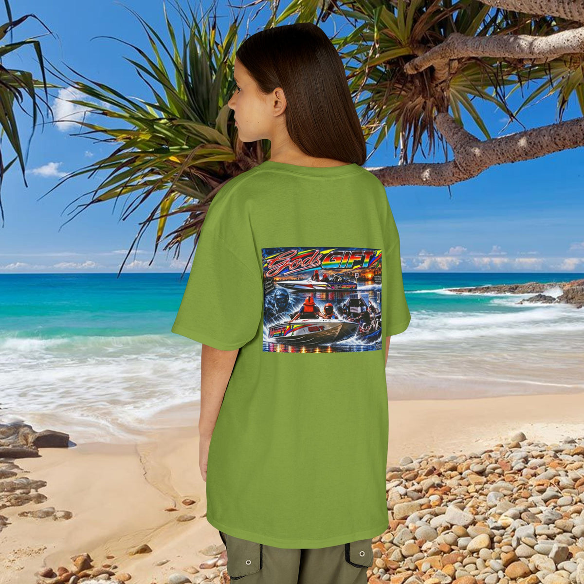 Unisex Gods Gift Kids Tribute Tshirt Reverse Print - design is colourful and bright with some old school cool from Bad Lad Oz  A great unisex idea