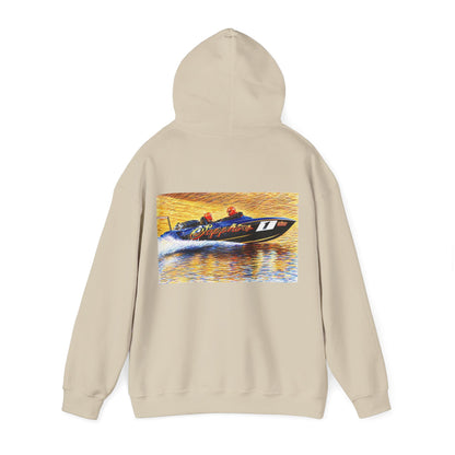 The Australian Water Ski Racing Tribute Range hoodie featuring Sapphire. Bad Lad Oz twin turbo waterski race boat sweatshirt