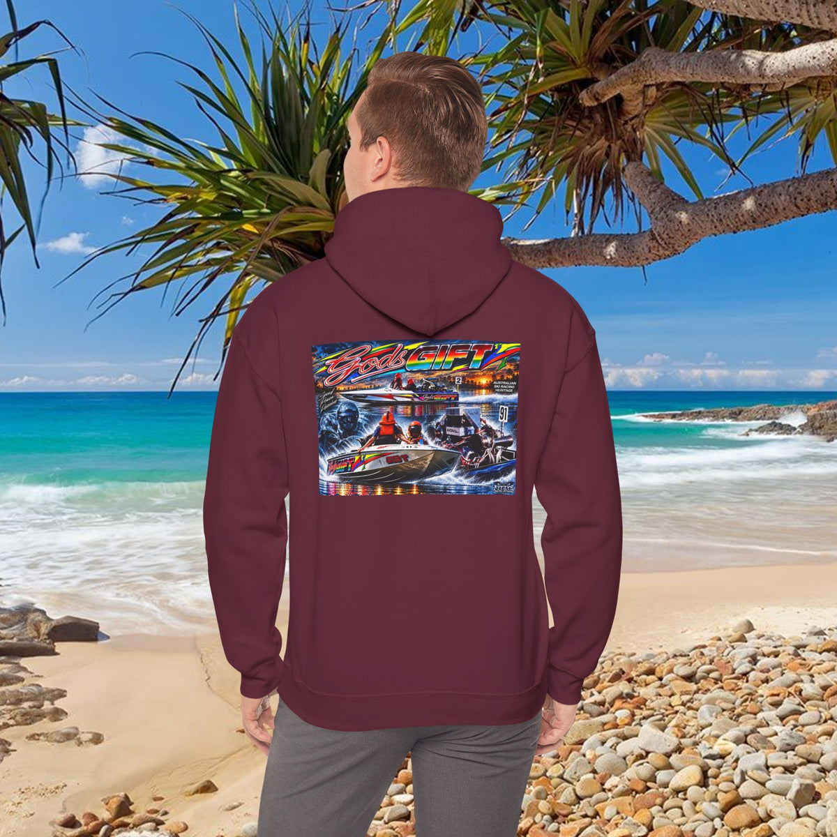 Gods Gift Tribute Hoodie Unisex Heavy Blend™ Hooded Sweatshirt Old School cool from Bad Lad Oz of the boat that changed the game Great Gift