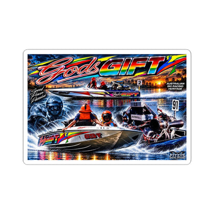 Gods Gift Tribute Stickers in a range of sizes The hottest designs of the iconic game changing boat Great for Gifts or for you
