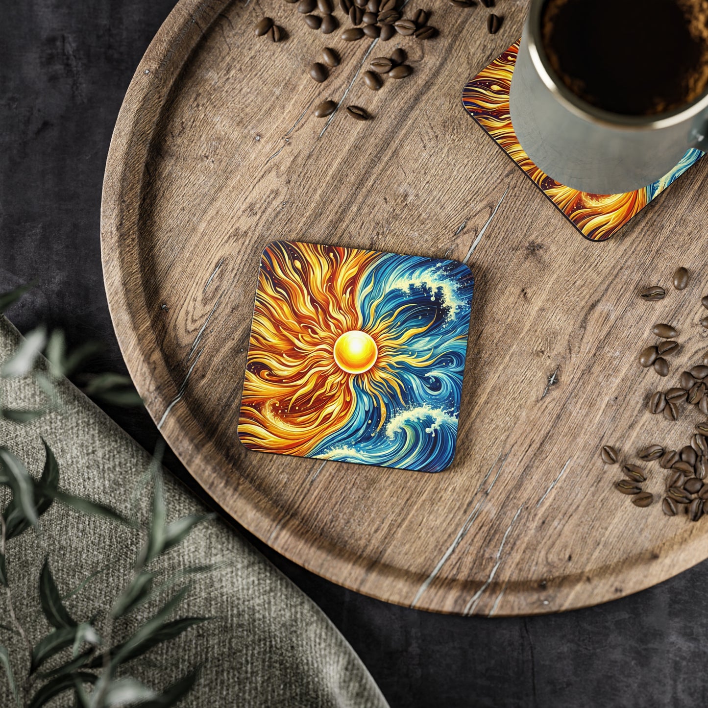 Sun Meets Ocean Cork Drink Coasters