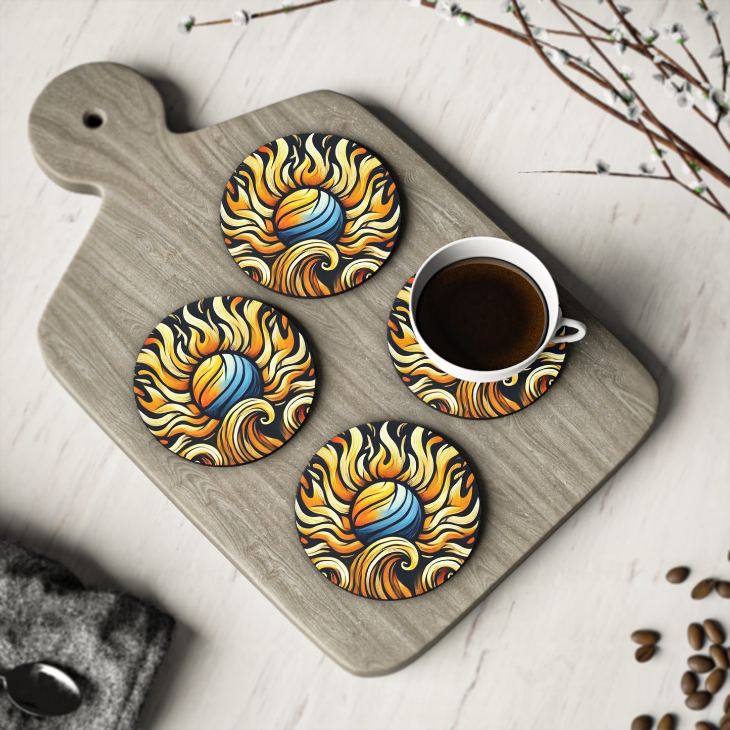 Sunburst Wave Cork Drink Coasters