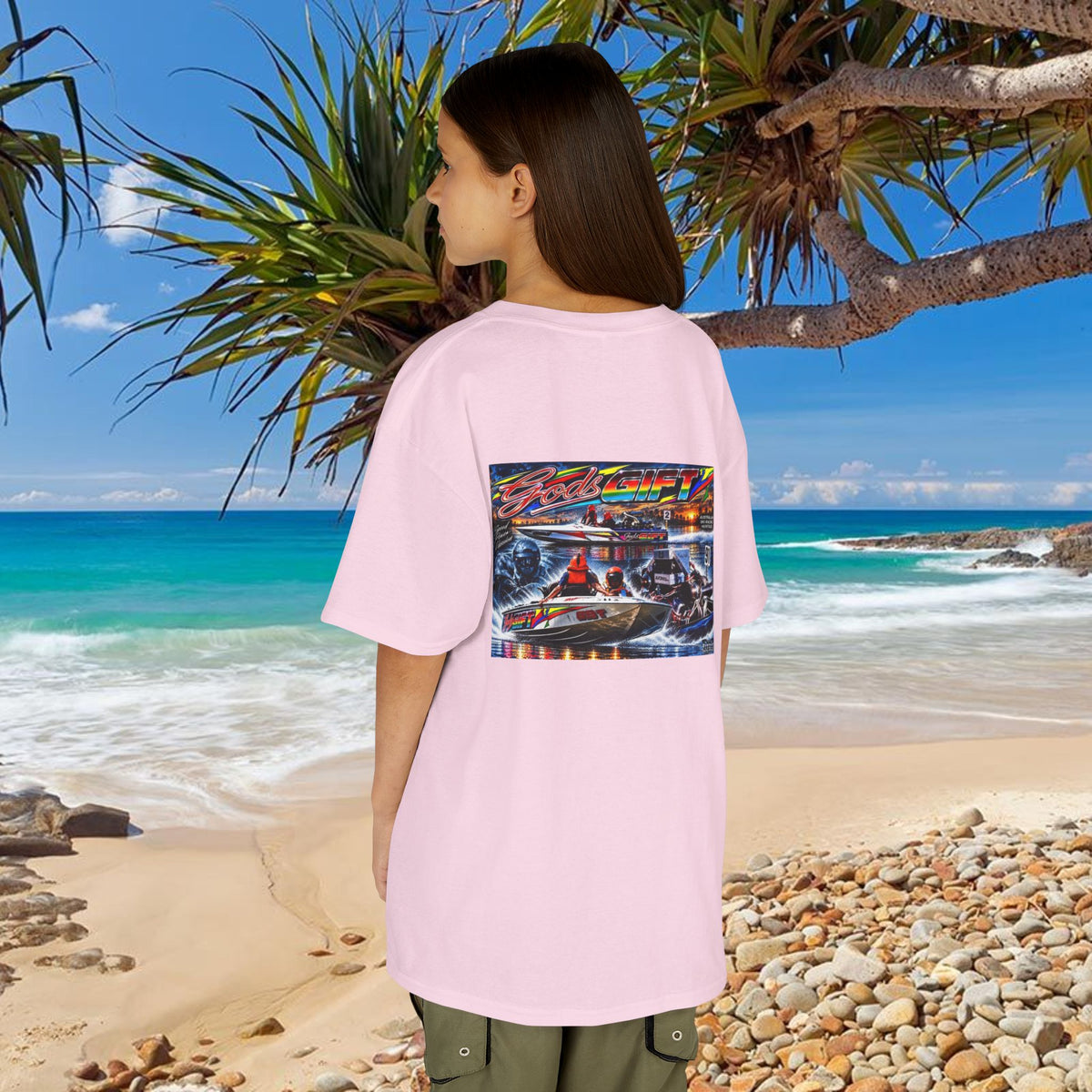 Unisex Gods Gift Kids Tribute Tshirt Reverse Print - design is colourful and bright with some old school cool from Bad Lad Oz  A great unisex idea