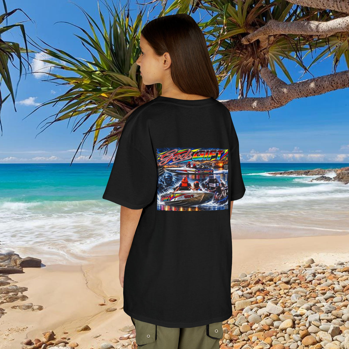 Unisex Gods Gift Kids Tribute Tshirt Reverse Print - design is colourful and bright with some old school cool from Bad Lad Oz  A great unisex idea