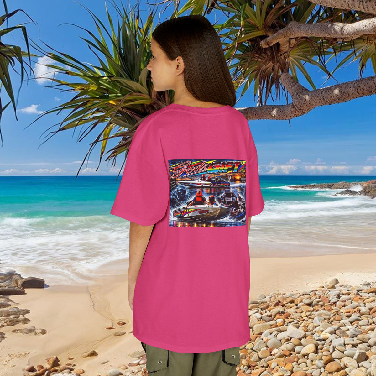 Unisex Gods Gift Kids Tribute Tshirt Reverse Print - design is colourful and bright with some old school cool from Bad Lad Oz  A great unisex idea