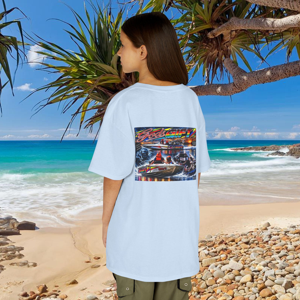 Unisex Gods Gift Kids Tribute Tshirt Reverse Print - design is colourful and bright with some old school cool from Bad Lad Oz  A great unisex idea