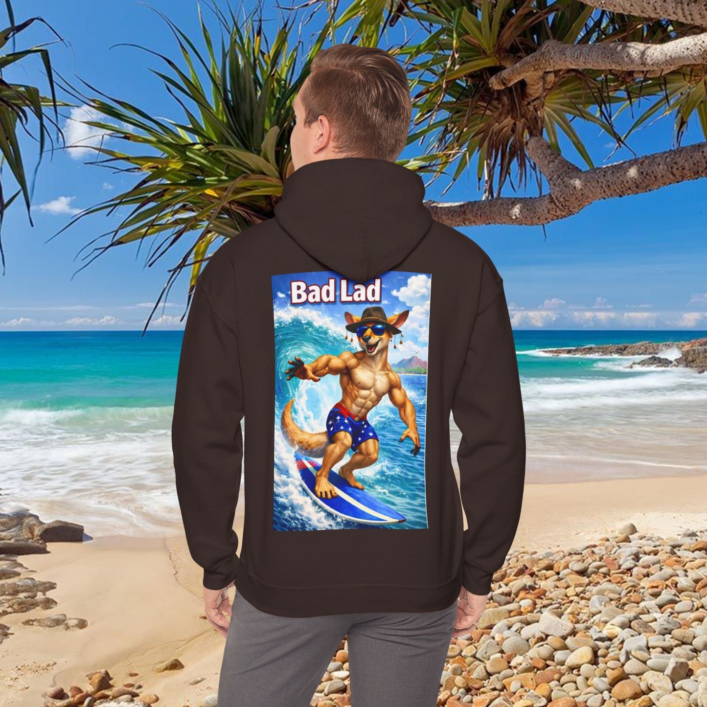 Bad Lad Oz Surfing Kangaroo Unisex Hoodie