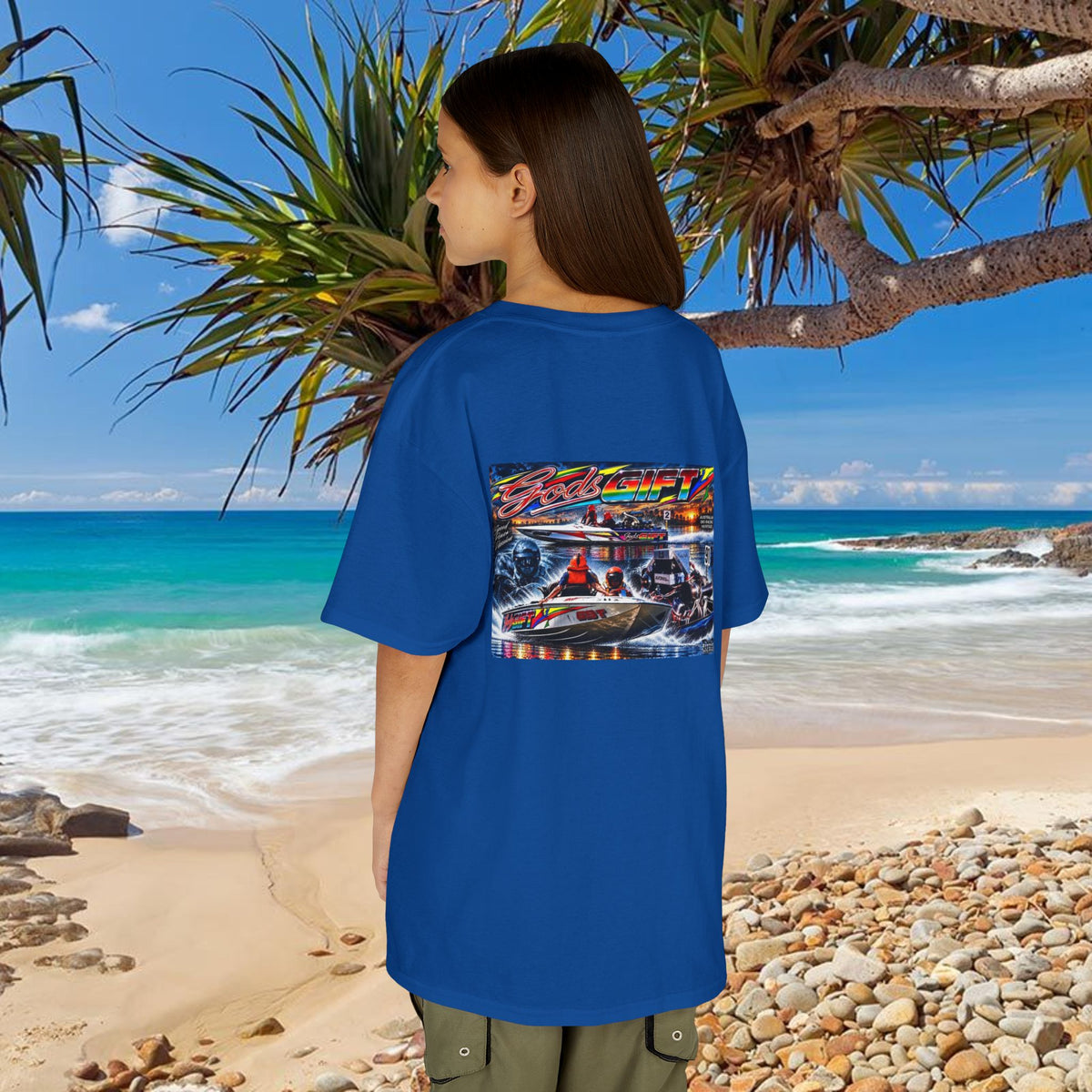 Unisex Gods Gift Kids Tribute Tshirt Reverse Print - design is colourful and bright with some old school cool from Bad Lad Oz  A great unisex idea