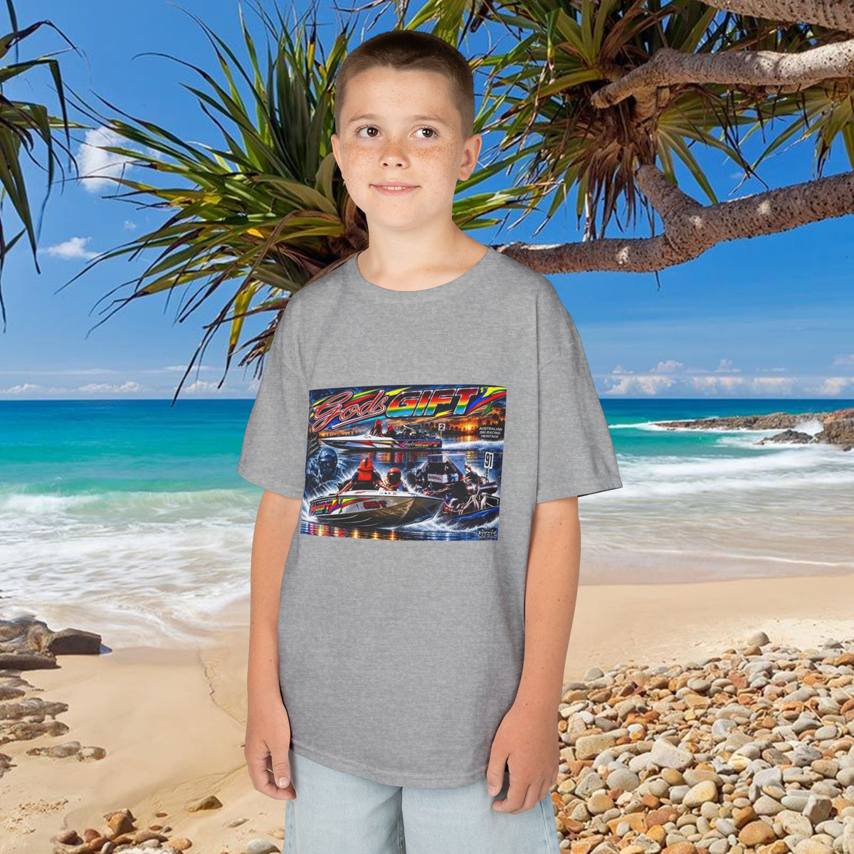 Gods Gift Kids Tribute Tshirt design is colourful and bright with some old school cool from Bad Lad Oz  A great unisex idea