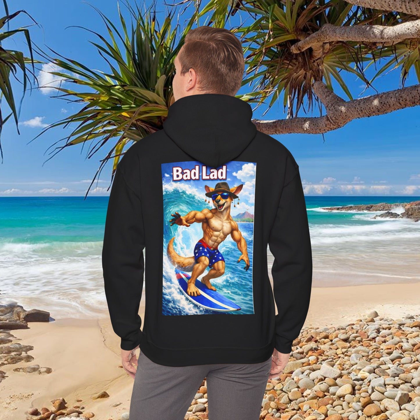 Bad Lad Oz Surfing Kangaroo Unisex Hoodie