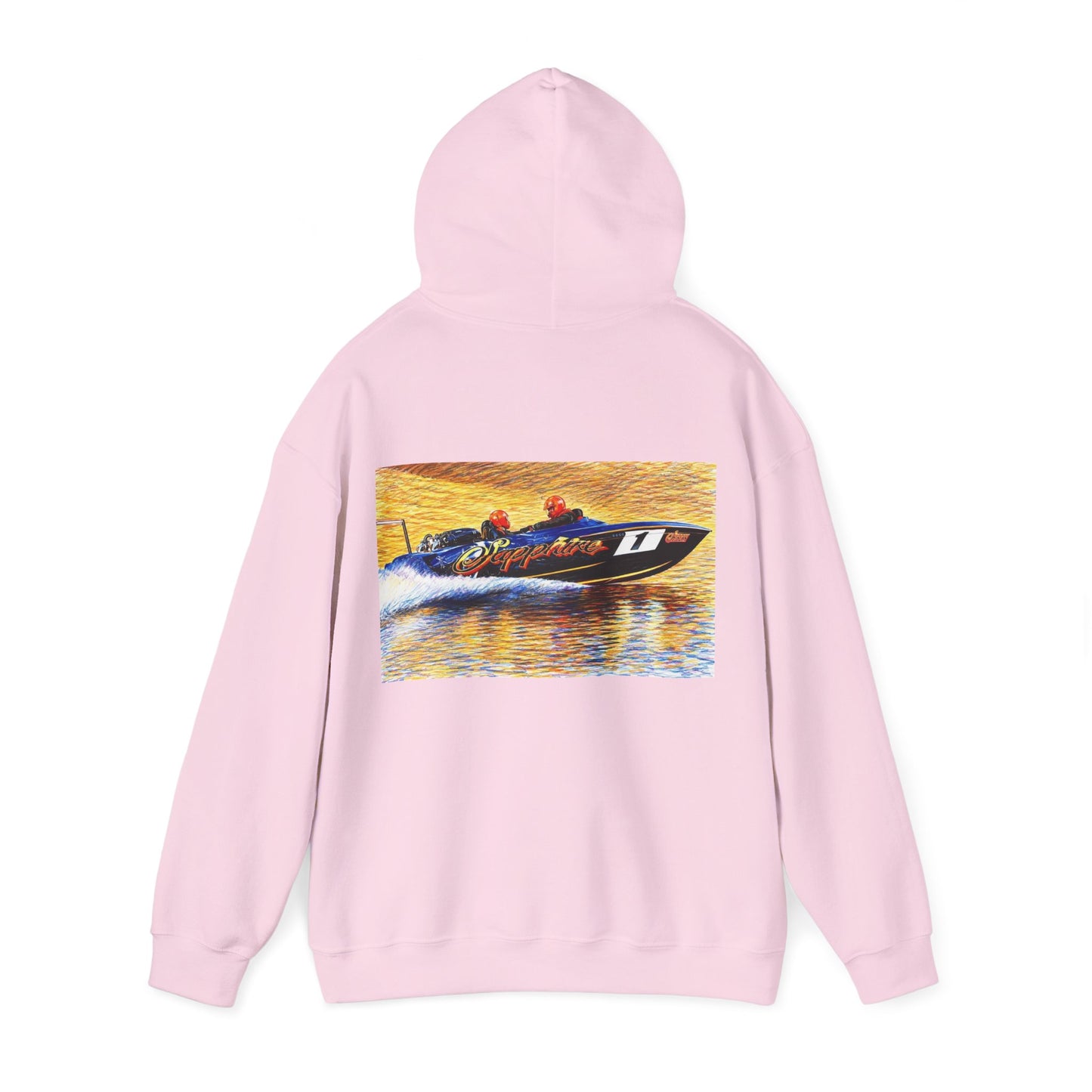 The Australian Water Ski Racing Tribute Range hoodie featuring Sapphire. Bad Lad Oz twin turbo waterski race boat sweatshirt