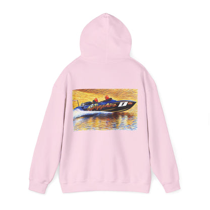 The Australian Water Ski Racing Tribute Range hoodie featuring Sapphire. Bad Lad Oz twin turbo waterski race boat sweatshirt