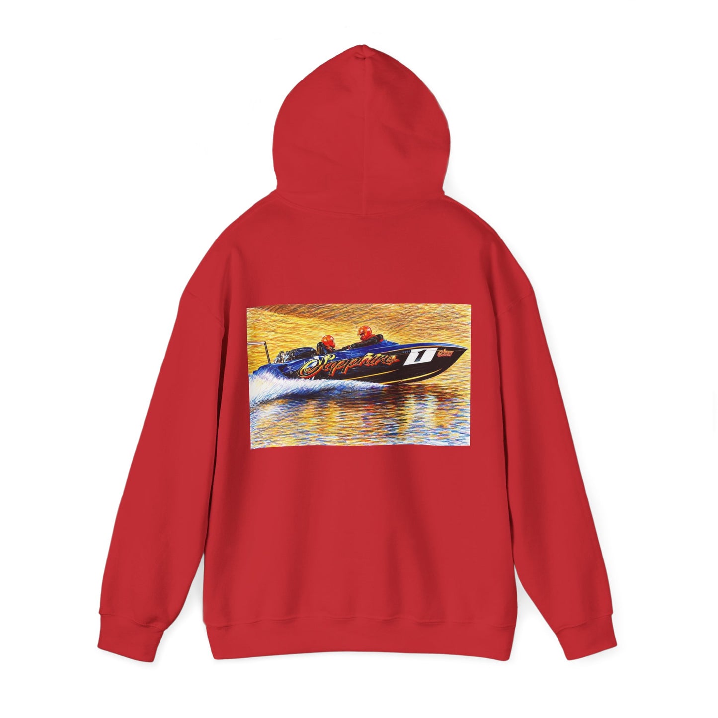 The Australian Water Ski Racing Tribute Range hoodie featuring Sapphire. Bad Lad Oz twin turbo waterski race boat sweatshirt